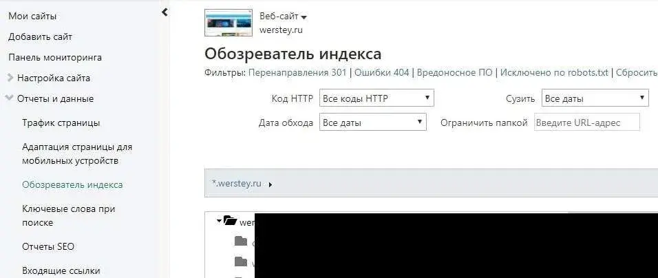 Обозреватель индекса сайта в Bing Webmaster