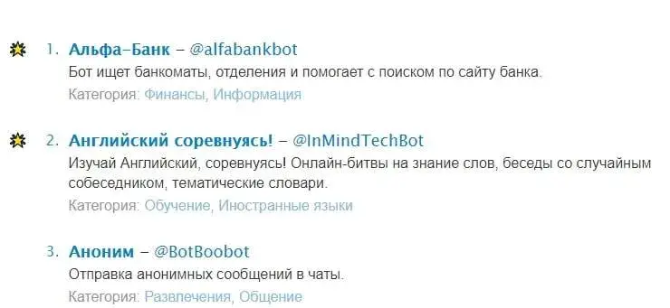 Список ботов в TelegramBots