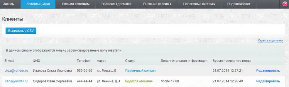 Панель администратора CRM-системы