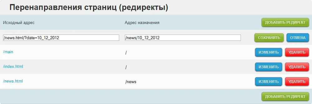 Перенаправления страниц (редиректы)